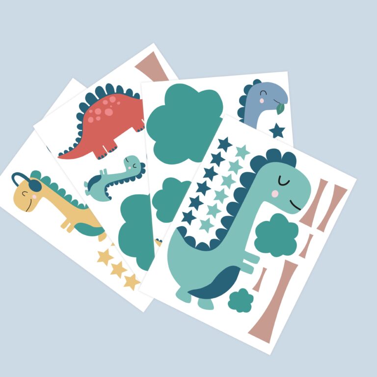 muurstickerblad met dinosaurussen