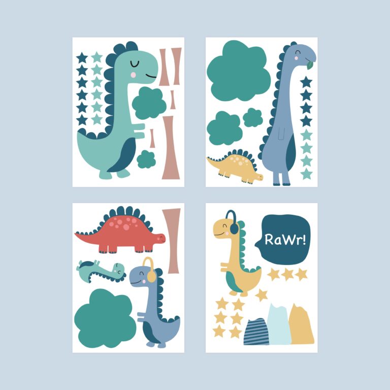 overzichtsfoto van dinosaurus-muurstickers