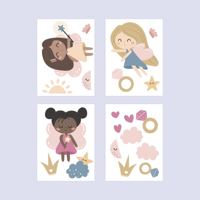 magische feeën muurstickers — weergave van de complete set