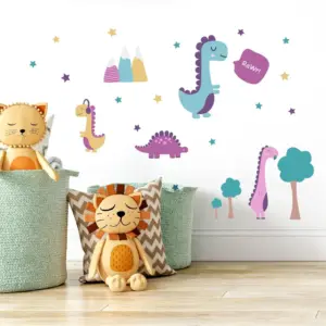Rosa dinosaurus muurstickers in de kinderkamer