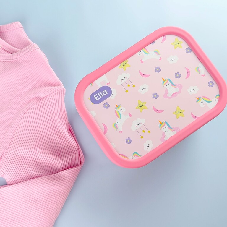 roze eenhoorn broodtrommel met veel eenhoorner