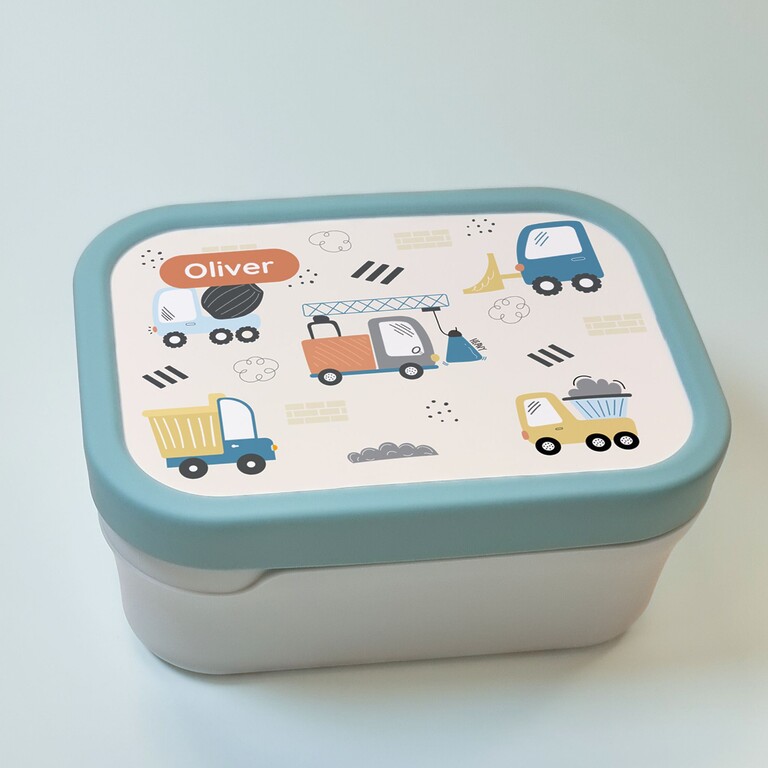 groen broodtrommel met gravemaskin design