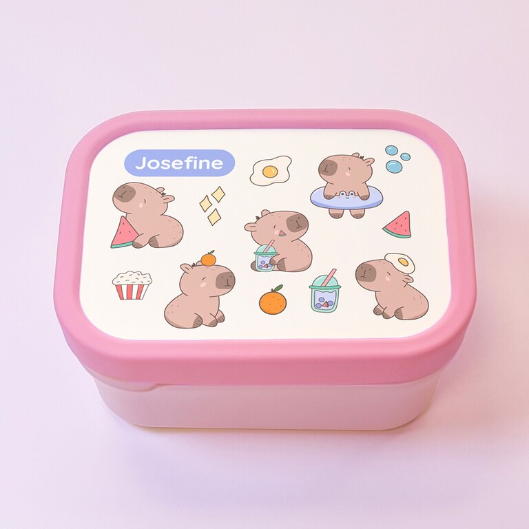 roze capybara broodtrommel met naamet Josefine
