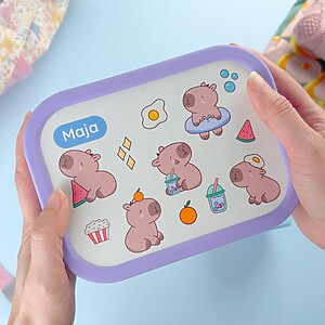 Lilla broodtrommel met naam en capybara design