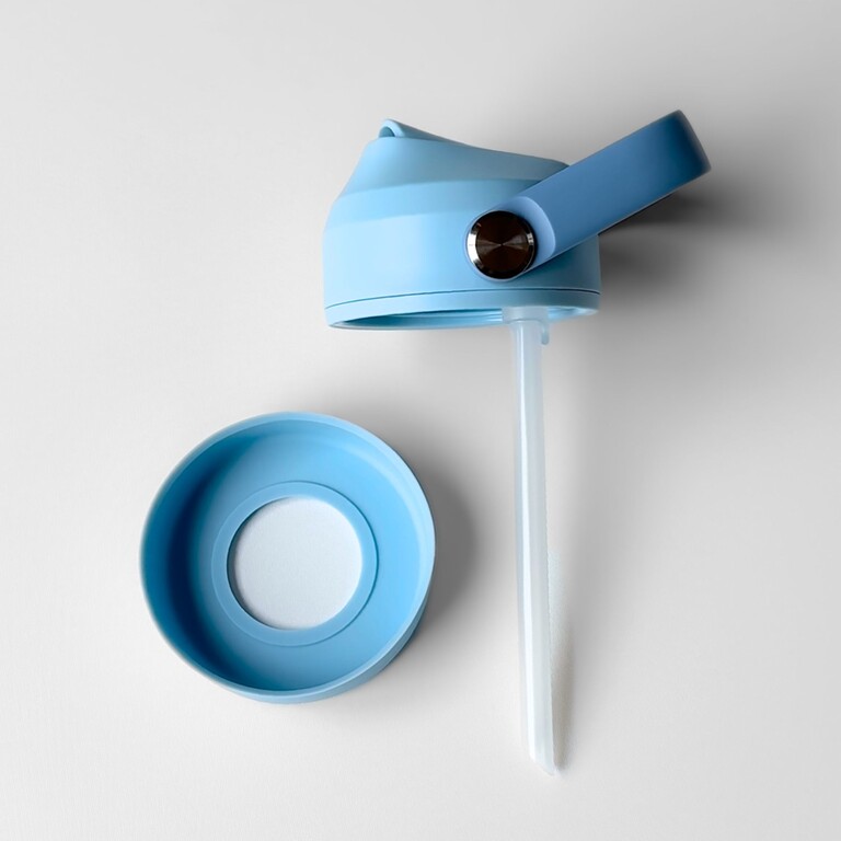Blauwe rietjesdop voor kinder-drinkfles met rietje en rubberring